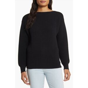 Tommy Bahama Bonita Sequin Ottoman Boat Neck Long Sleeve Sweater XS Black